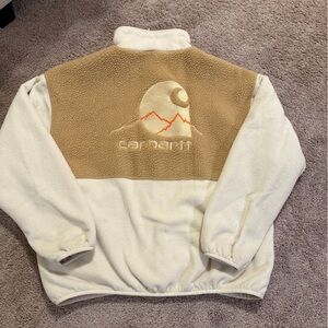 🚨RARE SOLD OUT CARHARTT WIP PINNACLE Men's Beige and White Zip-Up FLEECE SWEATER